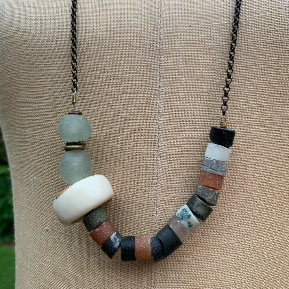 Artisan Stone/Bone/Glass Necklace - Picture 7 of 10